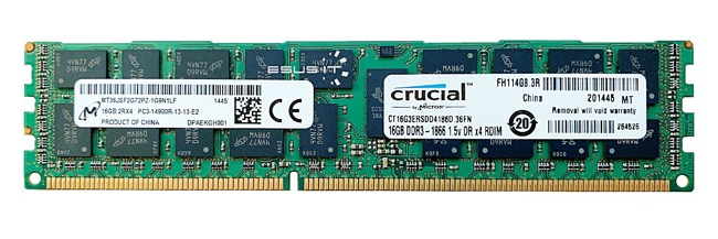 Memory RAM 1x 16GB Micron ECC REGISTERED DDR3 2Rx4 1866MHz PC3-14900 RDIMM | MT36JSF2G72PZ-1G9